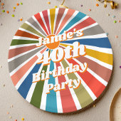 Custom Name Party Table Decor Fun Retro Rainbow Pappteller