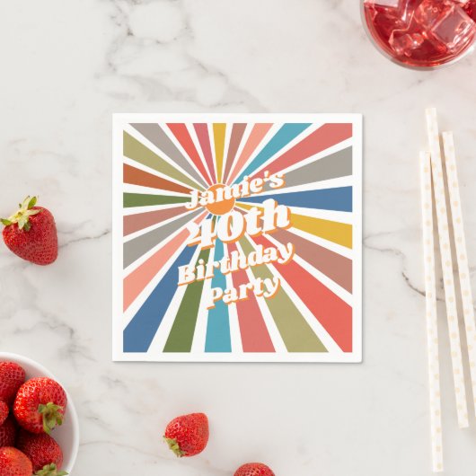  Custom Name Party Table Decor Fun Retro Rainbow Serviette (Beispiel)