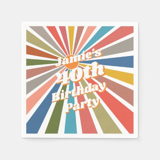  Custom Name Party Table Decor Fun Retro Rainbow Serviette (Vorderseite)