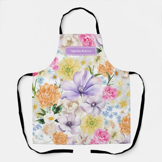 Custom Name Pastel Floral Kitchen Cooking Gift Schürze (Vorderseite)