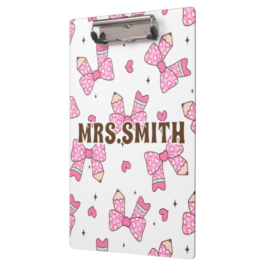 Custom Name Pencil Coquette Bow  Klemmbrett (Links)