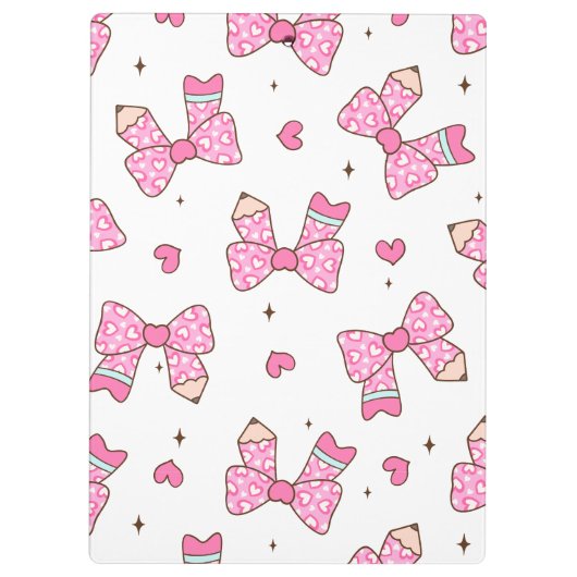 Custom Name Pencil Coquette Bow  Klemmbrett (Rückseite)