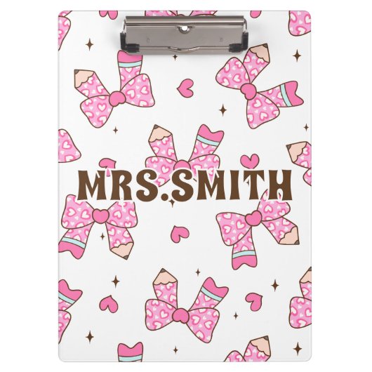 Custom Name Pencil Coquette Bow  Klemmbrett (Vorderseite)