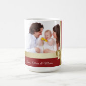 Custom Name & Photo Holiday Red, Gold Bow Kaffeetasse (Mittel)