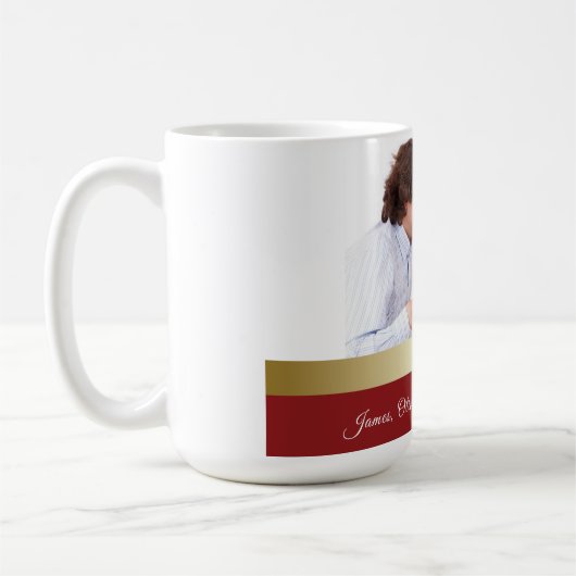 Custom Name & Photo Holiday Red, Gold Bow Kaffeetasse (Links)