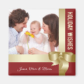 Custom Name & Photo Holiday Red, Gold Bow Magnet (Vorne)
