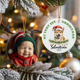Custom Name & Photo Keepsake with Cute Aus Dingo Keramik Ornament
