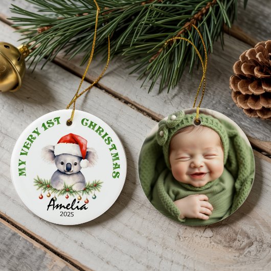 Custom Name & Photo Keepsake with Cute Aus Koala Keramik Ornament