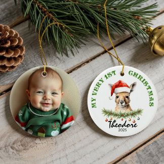 Custom Name & Photo Keepsake with Cute Aus Roo Keramik Ornament