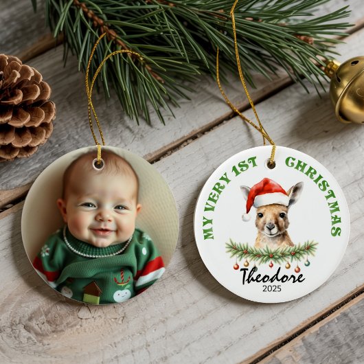 Custom Name & Photo Keepsake with Cute Aus Roo Keramik Ornament