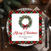 Custom Name Pine Wreath Christmas Napkin Design Serviette