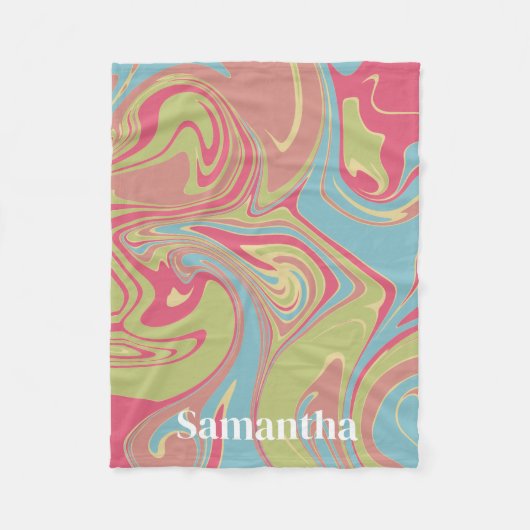 Custom Name Pink and Green Marble Fleece Blanket (Vorderseite)