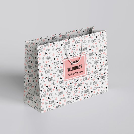 Custom Name Pink Black Hearts Classic Gift Wrap Große Geschenktüte