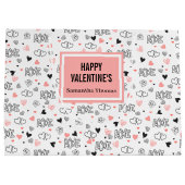 Custom Name Pink Black Hearts Classic Gift Wrap  Große Geschenktüte (Rückseite)