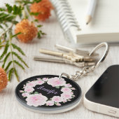 Custom Name, Pink Roses Wreath Acrylic Keychain Schlüsselanhänger (Vorderseite rechts)