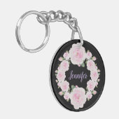 Custom Name, Pink Roses Wreath Acrylic Keychain Schlüsselanhänger (Vorderseite links)