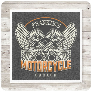 Custom NAME Pistons Wings Motorcycle Biker Garage Serviette