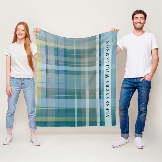 Custom Name Plaid Check Blue Teal Modern Stylish  Fleecedecke (Beispiel)