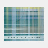 Custom Name Plaid Check Blue Teal Modern Stylish  Fleecedecke (Vorderseite (Horizontal))