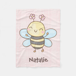 Custom name pretty litlle bee flying happily pink fleecedecke