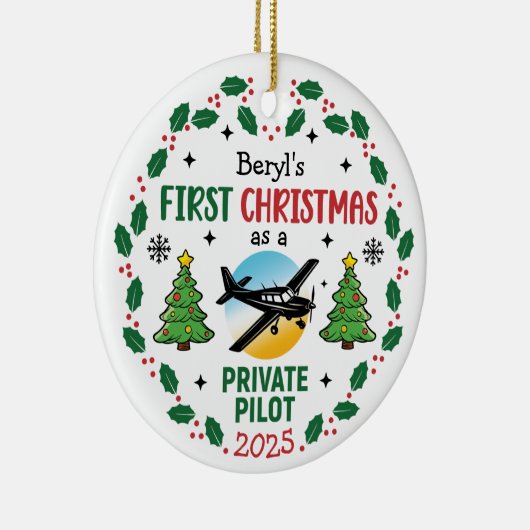 Custom Name Private Pilot First Christmas Keramik Ornament (Rechts)