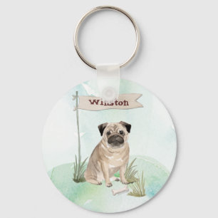 Custom Name Pug Pet Dog Schlüsselanhänger