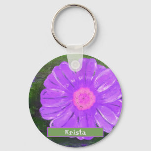 Custom Name Purple Flower Acrylic Painting Schlüsselanhänger