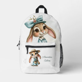 Custom Name Rabbit in a blue dress Bedruckter Rucksack