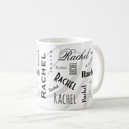 Custom Name Rachel Black White Coffee Mug Kaffeetasse (VorderseiteRechts)