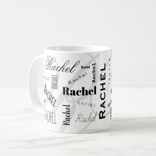 Custom Name Rachel Black White Coffee Mug Kaffeetasse (Vorderseite Links)