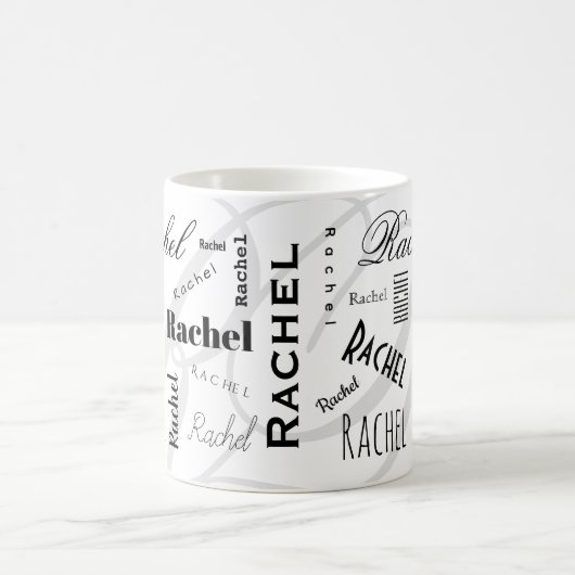 Custom Name Rachel Black White Coffee Mug Kaffeetasse (Mittel)