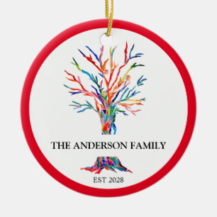 Custom Name Rainbow Family Tree Ceramic Ornament