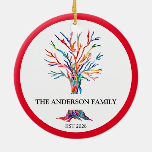 Custom Name Rainbow Family Tree Ceramic Ornament (Hinten)