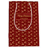Custom Name Red and Gold Reindeer Gift Bag Mittlere Geschenktüte (Vorderseite)