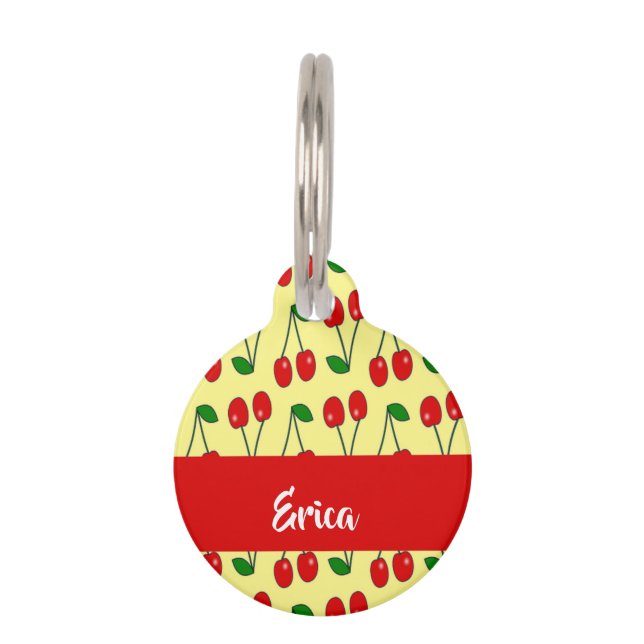 Custom name red cherries on yellow haustiermarke (Vorderseite)