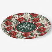 Custom Name Red Poinsettia Christmas Party Plates Pappteller (Schrägansicht)
