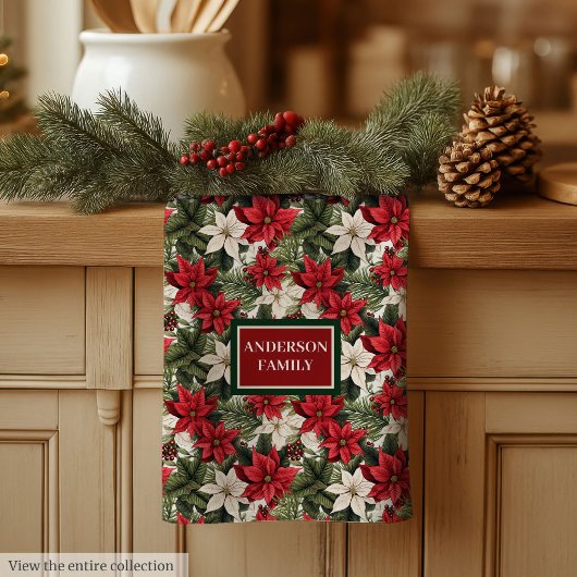 Custom Name Red Towel Traditional Holiday Accent Geschirrtuch