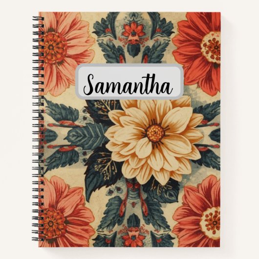 Custom name red vintage floral pattern  notizblock (Vorderseite)
