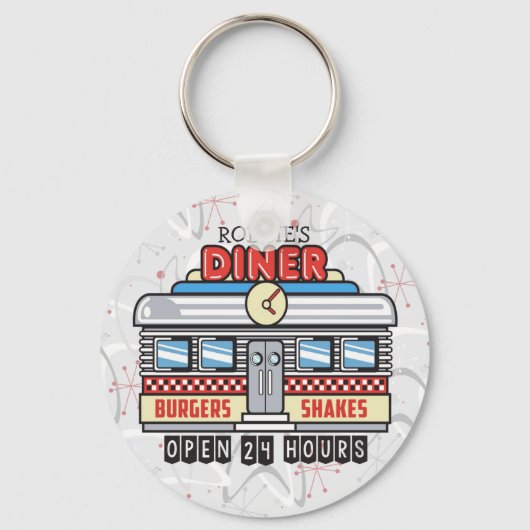 Custom NAME Retro 50s Diner Sign Fifties Atomic Schlüsselanhänger (Vorderseite)
