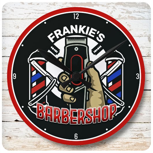 Custom NAME Retro Barber Shop Pole Barbershop Runde Wanduhr