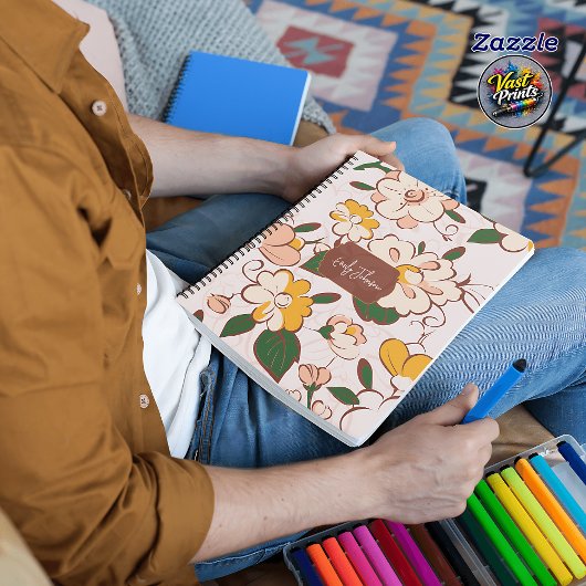 Custom Name Retro Floral Cream Peach Yellow Planer