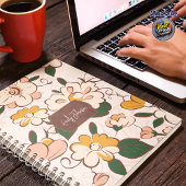 Custom Name Retro Floral Cream Peach Yellow Planer