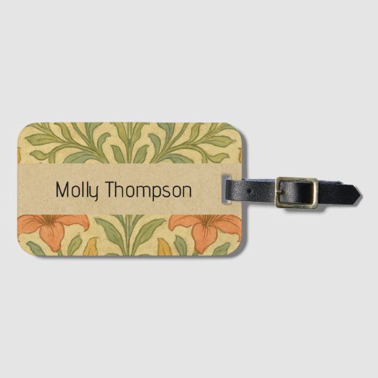 Custom name retro floral Rustic William Morris  Gepäckanhänger (Vorderseite (Horizontal))