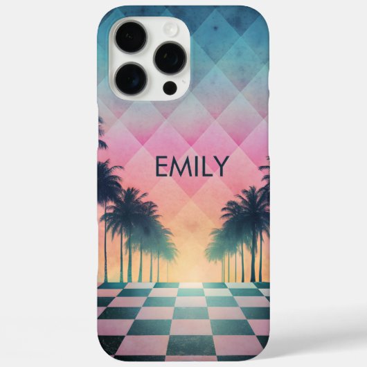 Custom Name Retro Synthwave Sunset Palm Trees Case-Mate iPhone Hülle (Rückseite)