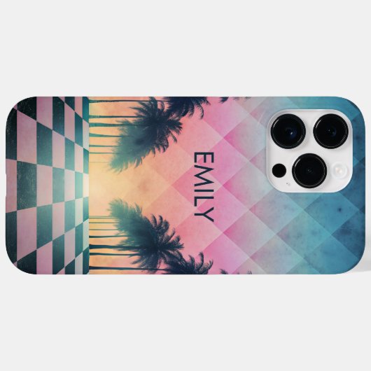 Custom Name Retro Synthwave Sunset Palm Trees Case-Mate iPhone Hülle (Rückseite (Horizontal))
