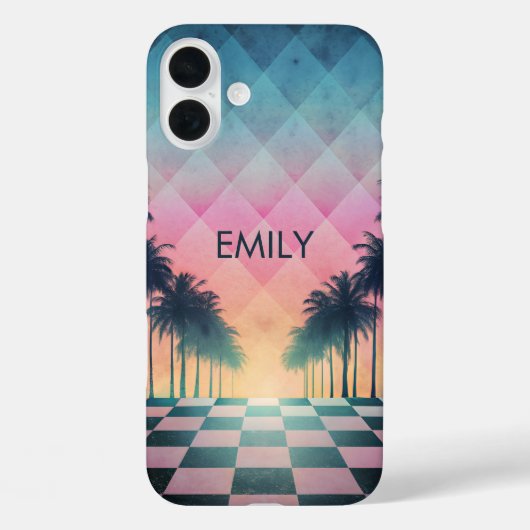 Custom Name Retro Synthwave Sunset Palm Trees Case-Mate iPhone Hülle (Rückseite)