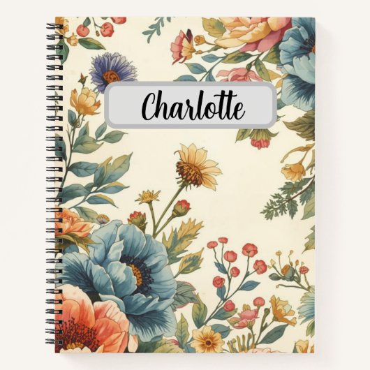 Custom name retro vintage flowers design notizblock (Vorderseite)