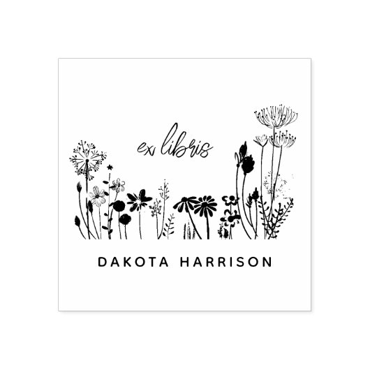 Custom Name Rustic Wildflowers Book Gummistempel (Prägung)