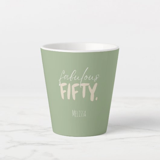 Custom Name - Sage Green Beige Fifty Latte Mug Milchtasse (Vorderseite)