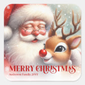 Custom Name Santa Rudolph Adorable Christmas Kids Quadratischer Aufkleber (Vorderseite)